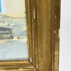 Ant popieriaus guašu tapytas Viduržemio jūros uostelio peizažas 5×61,5×44,5 cm