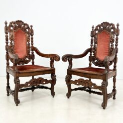 Senoviniai drožinėti ąžuoliniai krėslai restauracijai 2 vnt. kompl. 64x72x120 cm, 45 cm