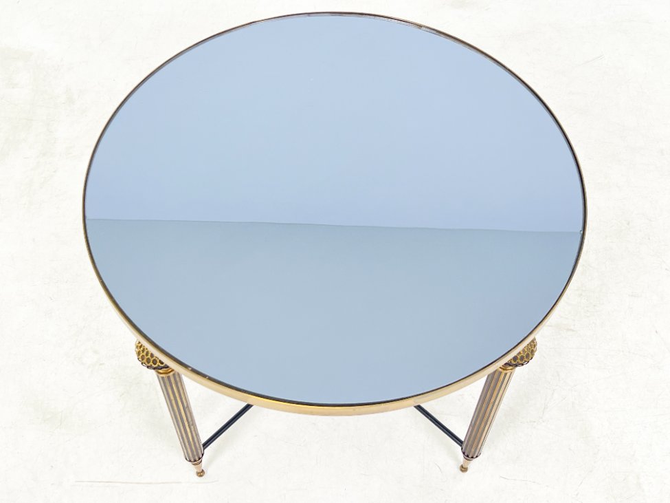 DR0376-stalai-3 Metalinis staliukas tamsinto stiklo veidrodiniu stalviršiumi 63x63x48,5 cm