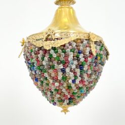 Žalvarinis pakabinamas šviestuvas su spalvoto stiklo karoliukais 35x35x46 cm