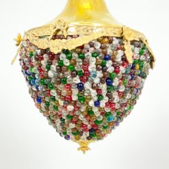 Žalvarinis pakabinamas šviestuvas su spalvoto stiklo karoliukais 35x35x46 cm