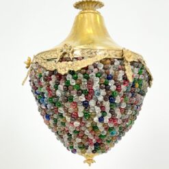 Žalvarinis pakabinamas šviestuvas su spalvoto stiklo karoliukais 35x35x46 cm