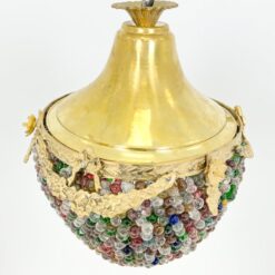 Žalvarinis pakabinamas šviestuvas su spalvoto stiklo karoliukais 35x35x46 cm