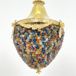 Žalvarinis pakabinamas šviestuvas su spalvoto stiklo karoliukais 35x35x46 cm