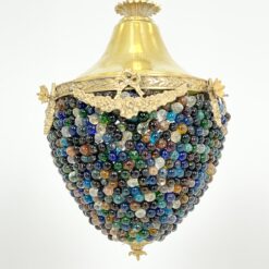 Žalvarinis pakabinamas šviestuvas su spalvoto stiklo karoliukais 35x35x46 cm