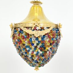 Žalvarinis pakabinamas šviestuvas su spalvoto stiklo karoliukais 35x35x46 cm