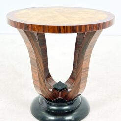 Art Deco stiliaus apvalus riešutmedžio lukšto staliukas 59,5×59,5×59,5 cm