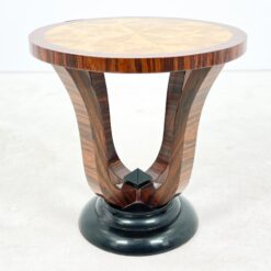 Art Deco stiliaus apvalus riešutmedžio lukšto staliukas 59,5×59,5×59,5 cm