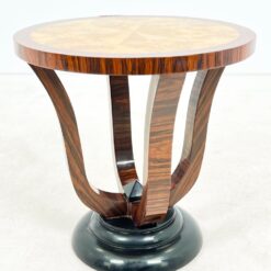 Art Deco stiliaus apvalus riešutmedžio lukšto staliukas 59,5×59,5×59,5 cm