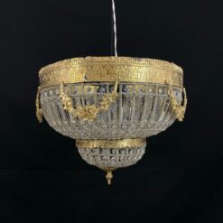 Žalvarinis lubinis šviestuvas su stiklinėmis detalėmis 50x50x40 cm