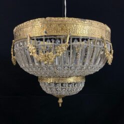 Žalvarinis lubinis šviestuvas su stiklinėmis detalėmis 50x50x40 cm