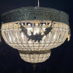 Žalvarinis lubinis šviestuvas su stiklinėmis detalėmis 50x50x40 cm