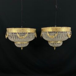 Žalvarinis lubinis šviestuvas su stiklinėmis detalėmis 50x50x40 cm