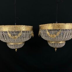 Žalvarinis lubinis šviestuvas su stiklinėmis detalėmis 50x50x40 cm