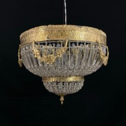 Žalvarinis lubinis šviestuvas su stiklinėmis detalėmis 50x50x40 cm