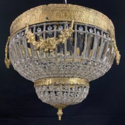 Žalvarinis lubinis šviestuvas su stiklinėmis detalėmis 50x50x40 cm