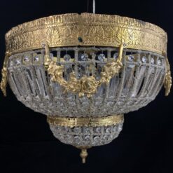 Žalvarinis lubinis šviestuvas su stiklinėmis detalėmis 50x50x40 cm