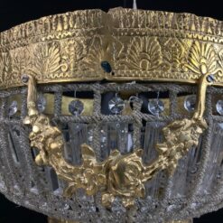 Žalvarinis lubinis šviestuvas su stiklinėmis detalėmis 50x50x40 cm