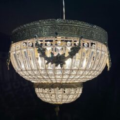 Žalvarinis lubinis šviestuvas su stiklinėmis detalėmis 50x50x40 cm