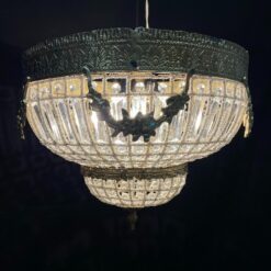 Žalvarinis lubinis šviestuvas su stiklinėmis detalėmis 50x50x40 cm