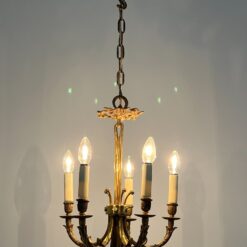 Pakabinamas žalvarinis penkių šakų sietynas 38x38x94 cm