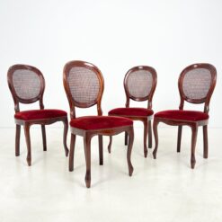 Raudonmedžio kėdės su veliūro sėdimosiomis ir ratano atlošais 4 vnt. kompl. 58x47x99 cm, 50 cm