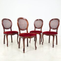 Raudonmedžio kėdės su veliūro sėdimosiomis ir ratano atlošais 4 vnt. kompl. 58x47x99 cm, 50 cm