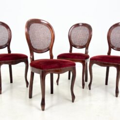 Raudonmedžio kėdės su veliūro sėdimosiomis ir ratano atlošais 4 vnt. kompl. 58x47x99 cm, 50 cm