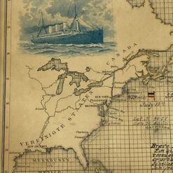 Hamburg – Amerika Linie 1901 m. žemėlapis mediniame rėme su stiklu 1,5×48,5×29,5 cm