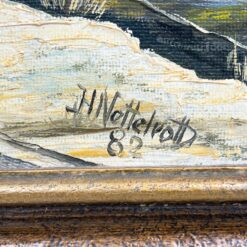 Ant faneros tapytas žiemos peizažas su trobele mediniame rėme 4x95x76 cm