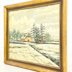 Ant faneros tapytas žiemos peizažas su trobele mediniame rėme 4x95x76 cm