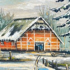 Ant faneros tapytas žiemos peizažas su trobele mediniame rėme 4x95x76 cm