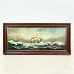 Aliejiniais dažais ant drobės tapytas paveikslas "Laivas audroje" su mediniu rėmu 6x114,5x54,5 cm