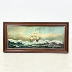 Aliejiniais dažais ant drobės tapytas paveikslas “Laivas audroje” su mediniu rėmu 6×114,5×54,5 cm