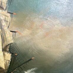 Aliejiniais dažais ant drobės tapytas paveikslas “Laivas audroje” su mediniu rėmu 6×114,5×54,5 cm