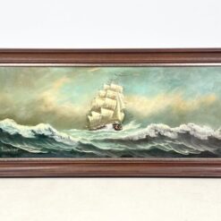 Aliejiniais dažais ant drobės tapytas paveikslas “Laivas audroje” su mediniu rėmu 6×114,5×54,5 cm