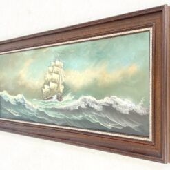 Aliejiniais dažais ant drobės tapytas paveikslas “Laivas audroje” su mediniu rėmu 6×114,5×54,5 cm