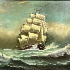 Aliejiniais dažais ant drobės tapytas paveikslas “Laivas audroje” su mediniu rėmu 6×114,5×54,5 cm