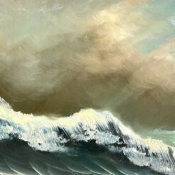 Aliejiniais dažais ant drobės tapytas paveikslas “Laivas audroje” su mediniu rėmu 6×114,5×54,5 cm