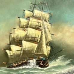 Aliejiniais dažais ant drobės tapytas paveikslas “Laivas audroje” su mediniu rėmu 6×114,5×54,5 cm