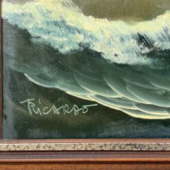 Aliejiniais dažais ant drobės tapytas paveikslas “Laivas audroje” su mediniu rėmu 6×114,5×54,5 cm