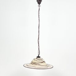 Žalvarinis pakabinamas šviestuvas plačiu stikliniu gaubtu 48x48x109 cm