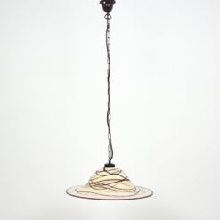 Žalvarinis pakabinamas šviestuvas plačiu stikliniu gaubtu 48x48x109 cm