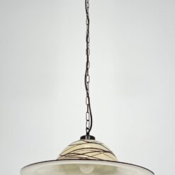 Žalvarinis pakabinamas šviestuvas plačiu stikliniu gaubtu 48x48x109 cm