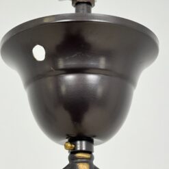 Žalvarinis pakabinamas šviestuvas plačiu stikliniu gaubtu 48x48x109 cm