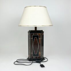 Stalinis plastikinis šviestuvas šviesiu tekstilės gaubtu 38x38x58 cm