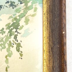 Ant popieriaus akvarele tapytas miško trobelės peizažas mediniame rėme su stiklu 2,5x61x48 cm