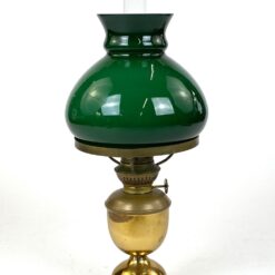 Žalvarinė žibalinė lempa su žalios spalvos stikliniu gaubtu 18x18x37,5 cm