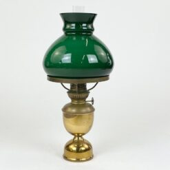 Žalvarinė žibalinė lempa su žalios spalvos stikliniu gaubtu 18x18x37,5 cm