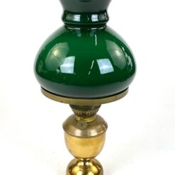 Žalvarinė žibalinė lempa su žalios spalvos stikliniu gaubtu 18x18x37,5 cm